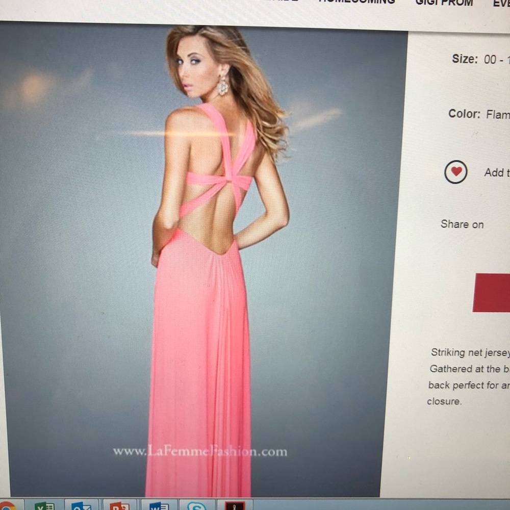 NWOT La femme sheer jersey prom dress, open back